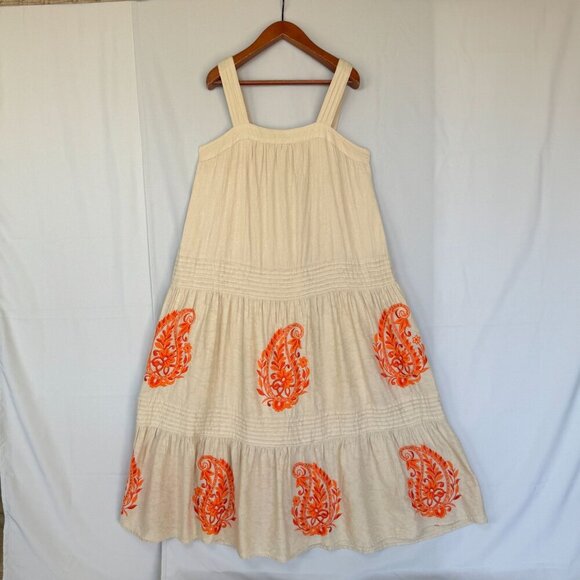 Anthropologie Felicity Light Tan Orange Embroidered Paisley Maxi Dress Size 2X - Picture 4 of 17